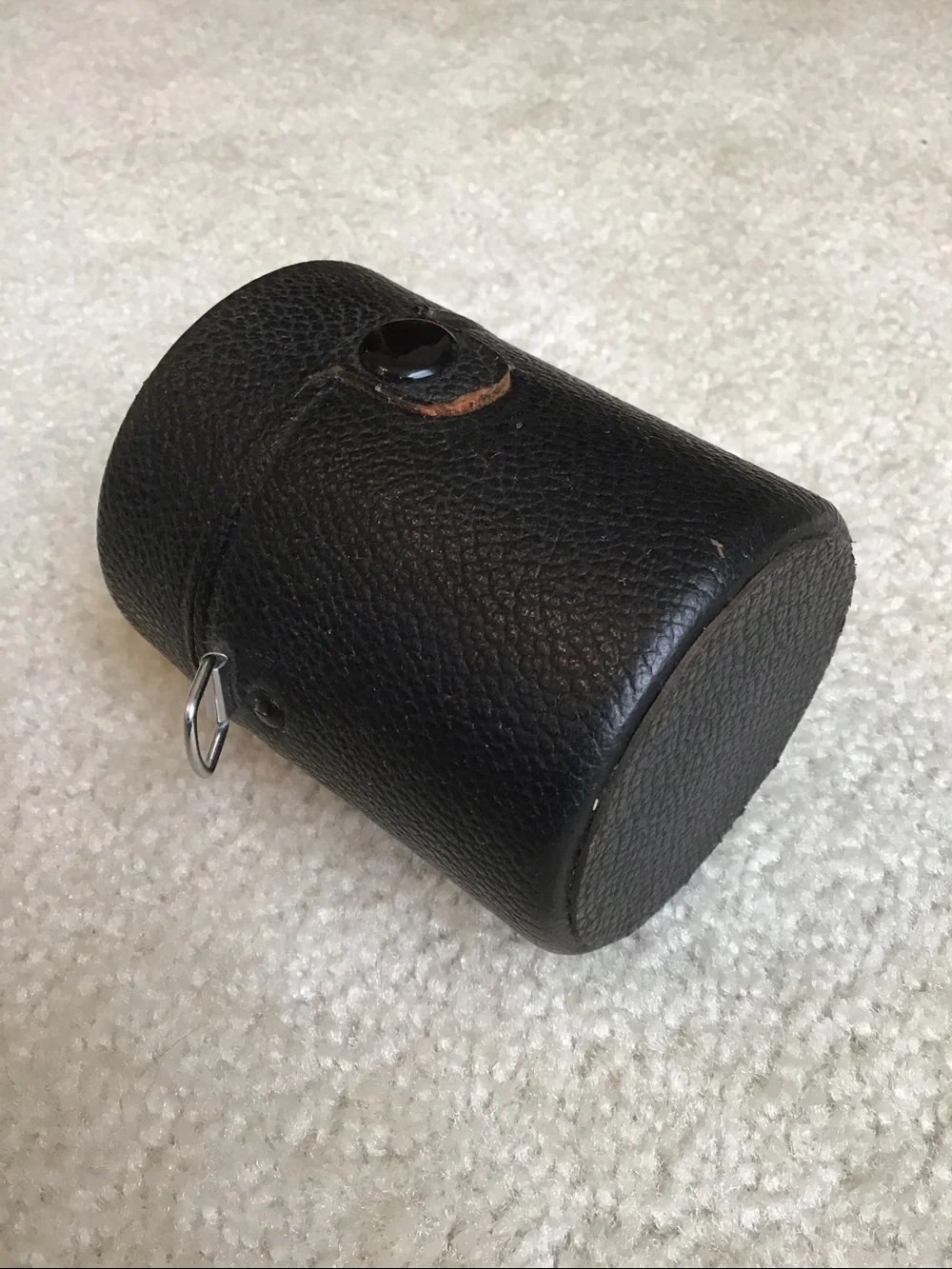 Vintage Takumar Black Textured Leather Lens Case, 3 1/2” tall x 2 3/4” wide